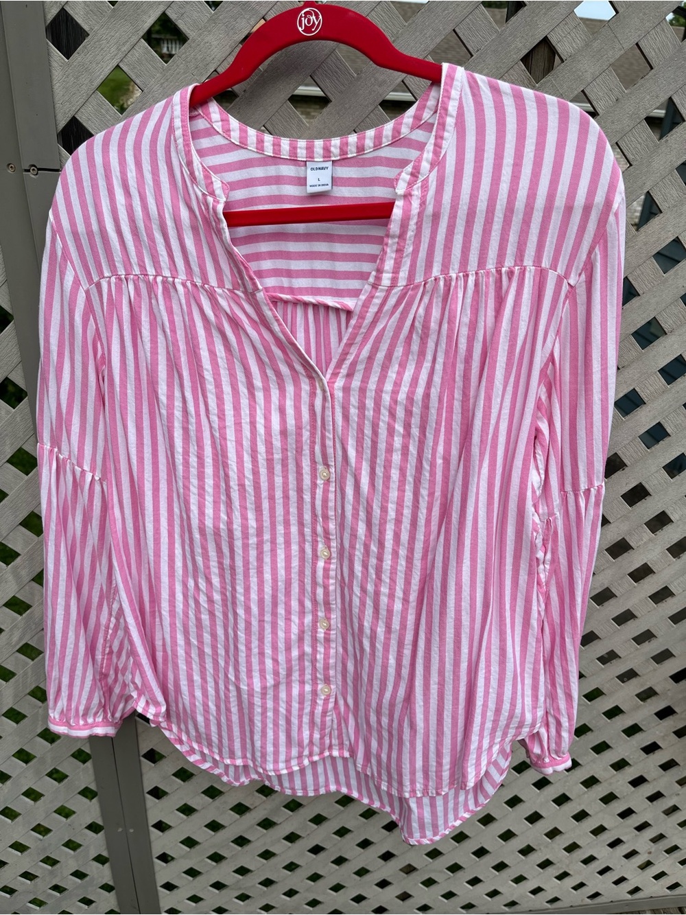 Pink and white stripe long sleeve shirt